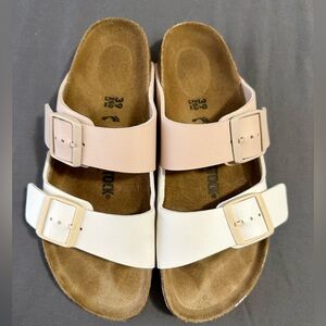 Birkenstock Arizona Split Sandals - Pink and White